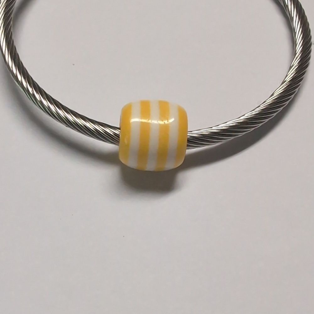 Yellow and White Striped Charm‎ for Pandora Style Bracelet